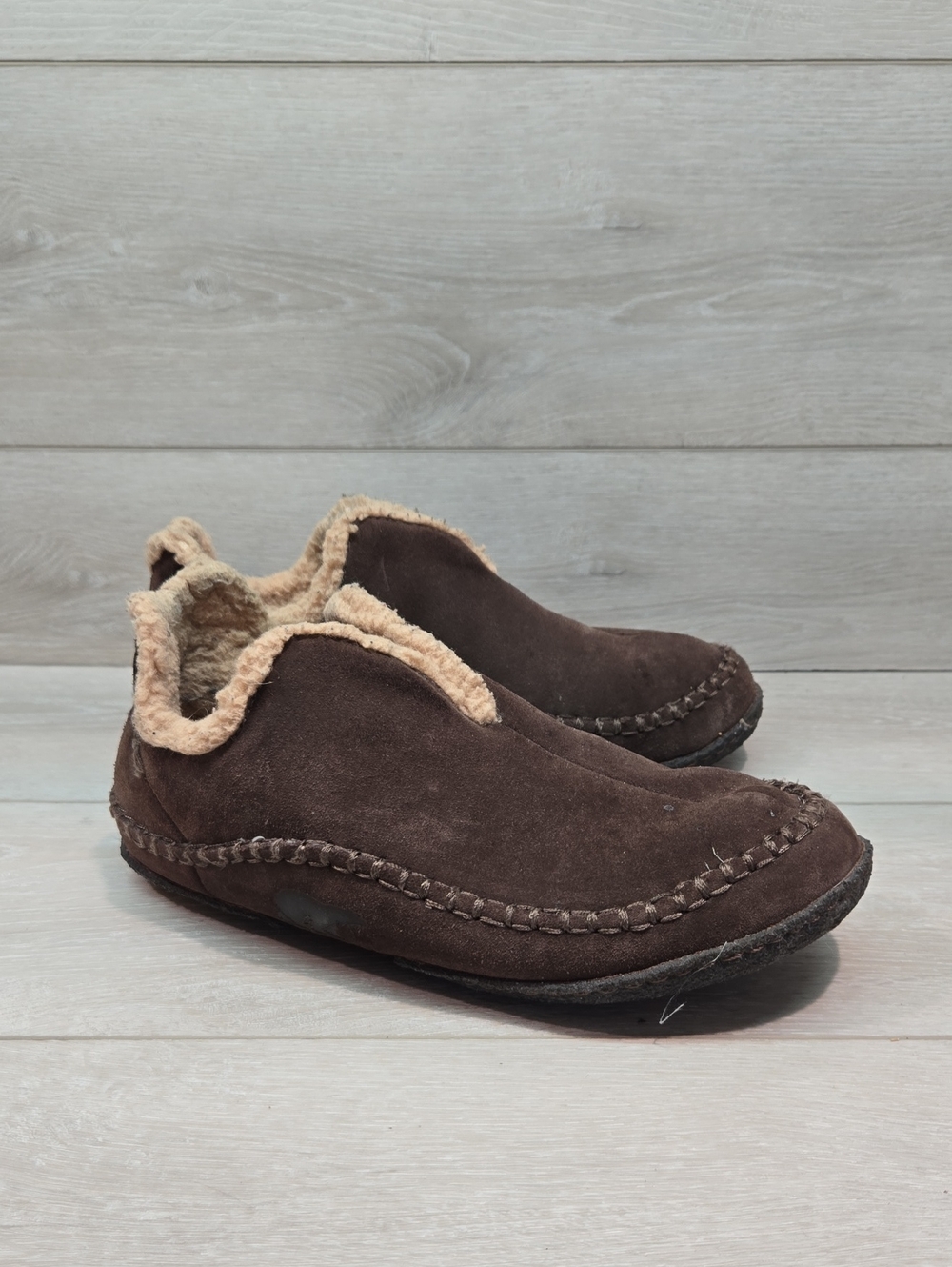 Sorel Mens Brown Suede Slip-On Loafers Sherpa Faux Collar Clog Sz 11